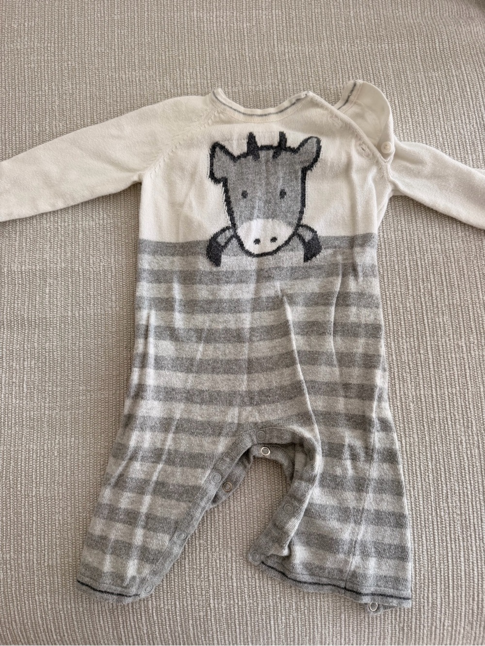 Angel Dear Off-White and Gray Striped Baby One-Piece with Cow Motif